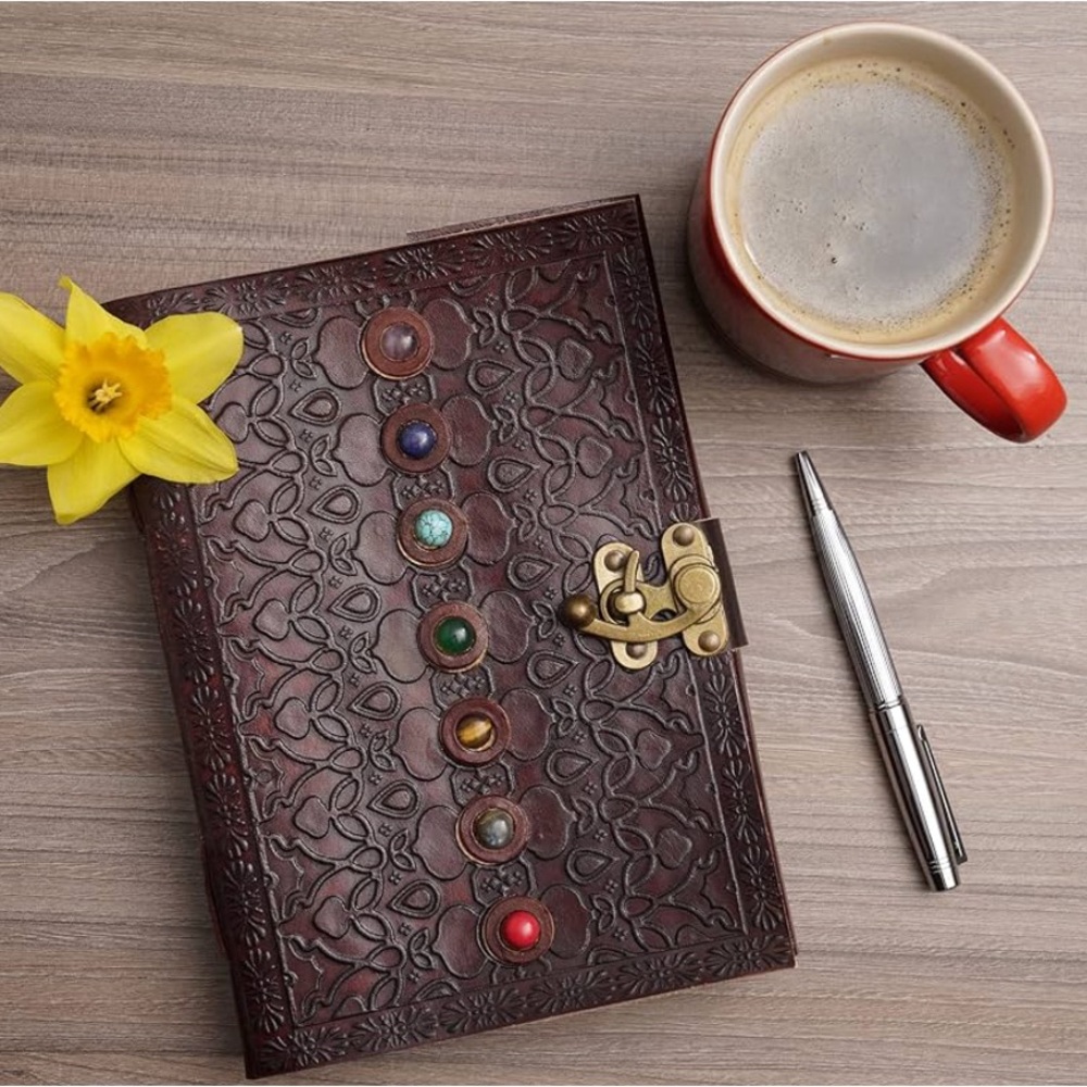 Leather Bound Journal With Stones and Crystals New!
